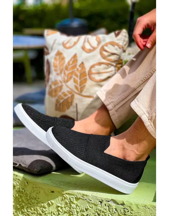 Tb-114  Terzi Bey Siyah Triko Yüksek Taban Bağcıksız Günlük Erkek Ayakkabı