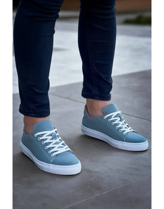 Tb-122  Terzi Bey  Bebe Mavi Süet Yüksek Taban Bağcıklı Günlük Erkek Ayakkabı