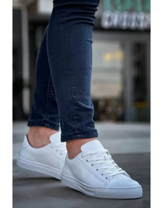 Tb-122  Terzi Bey Beyaz Cilt Yüksek Taban Bağcıklı Günlük Erkek Ayakkabı