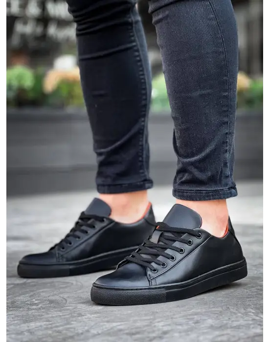 Tb-122  Terzi Bey Siyah Cilt Siyah Yüksek Taban Bağcıklı Günlük Erkek Ayakkabı