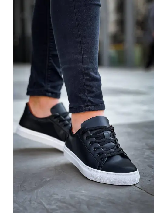 Tb-122  Terzi Bey Siyah Cilt Yüksek Taban Bağcıklı Günlük Erkek Ayakkabı