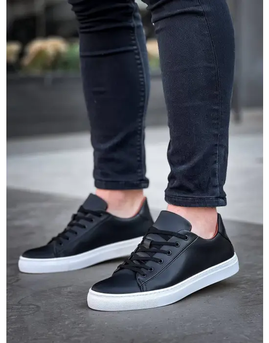 Tb-122  Terzi Bey Siyah Cilt Yüksek Taban Bağcıklı Günlük Erkek Ayakkabı