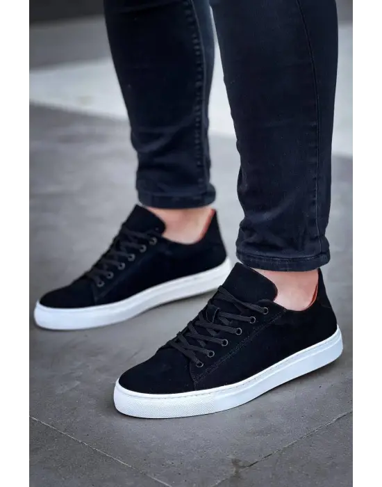 Tb-122   Terzi Bey Siyah Süet Yüksek Taban Bağcıklı Günlük Erkek Ayakkabı