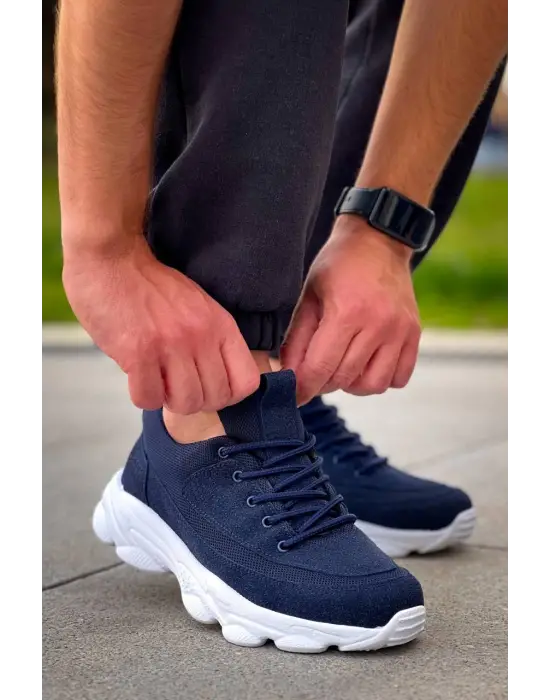 Tb-707  Terzi Bey Lacivert Süet Yüksek Taban Bağcıklı Günlük Erkek Ayakkabı