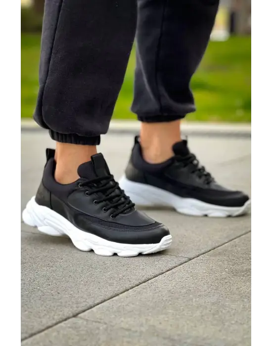 Tb-707  Terzi Bey Siyah Cilt Yüksek Taban Bağcıklı Günlük Erkek Ayakkabı