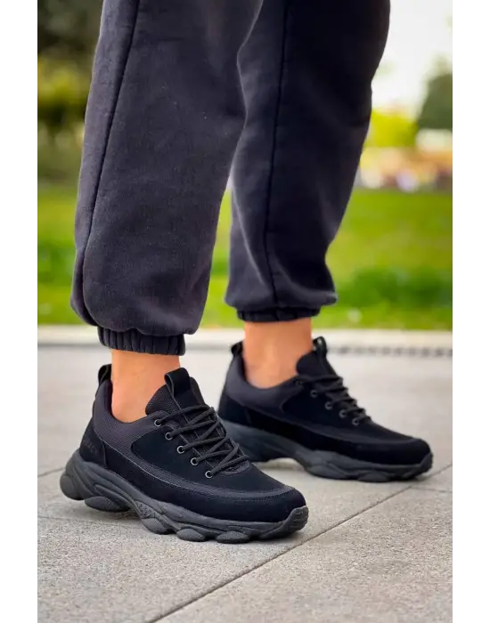 Tb-707  Terzi Bey  Siyah Süet Siyah Yüksek Taban Bağcıklı Günlük Erkek Ayakkabı