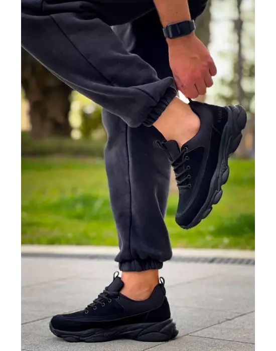 Tb-707  Terzi Bey  Siyah Süet Siyah Yüksek Taban Bağcıklı Günlük Erkek Ayakkabı