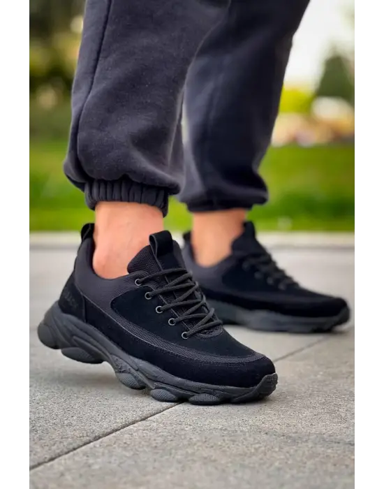 Tb-707  Terzi Bey  Siyah Süet Siyah Yüksek Taban Bağcıklı Günlük Erkek Ayakkabı