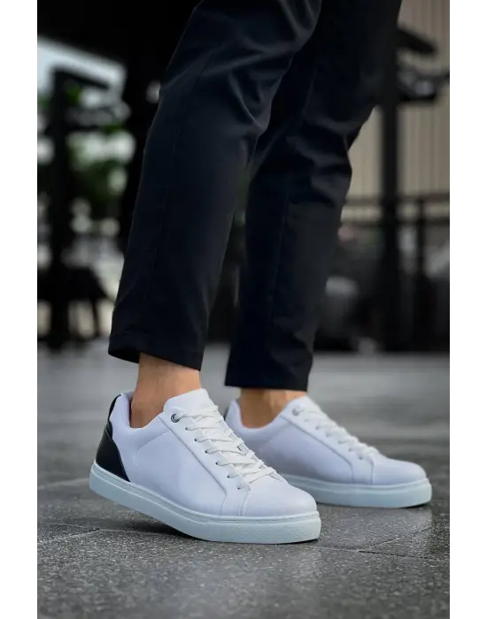 Tb-bx1 Terzi Bey Beyaz Siyah Cilt  Detaylı  Yüksek Beyaz Taban Günlük Erkek Ayakkabı