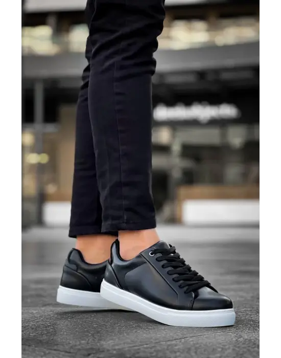 Tb-bx1  Terzi Bey Siyah Cilt Yüksek Beyaz Taban Günlük Erkek Ayakkabı