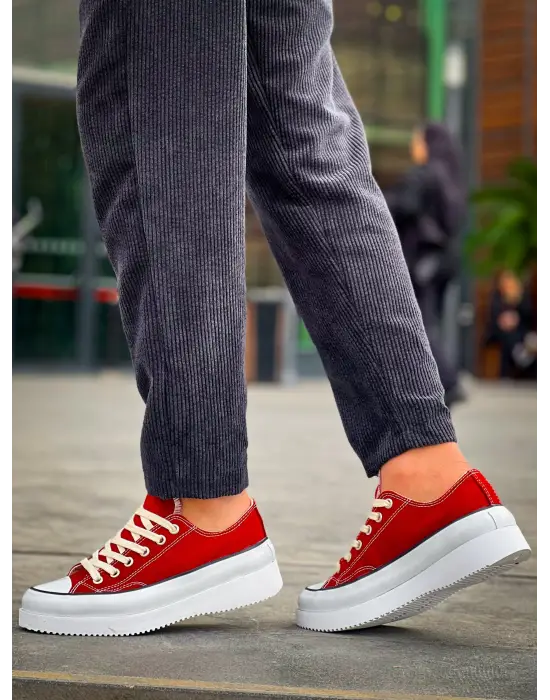 Tb-cx-3 Terzi Bey Kısa Bordo Keten Beyaz Yüksek Taban Spor Ayakkabı