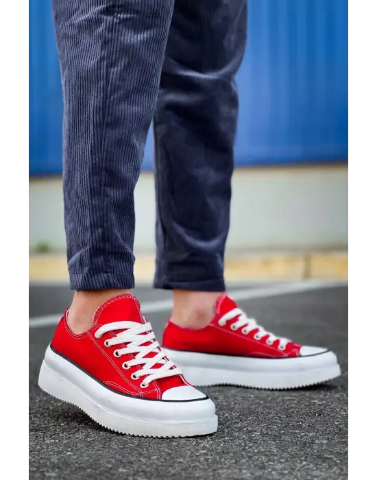 Tb-cx-3 Terzi Bey Kısa Kırmızı Keten Beyaz Yüksek Taban Spor Ayakkabı