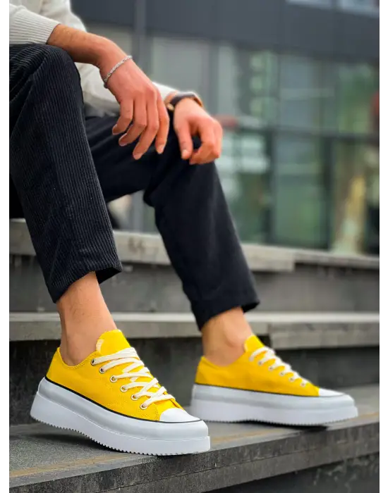 Tb-cx-3 Terzi Bey Kısa Sarı Keten Beyaz Yüksek Taban Spor Ayakkabı