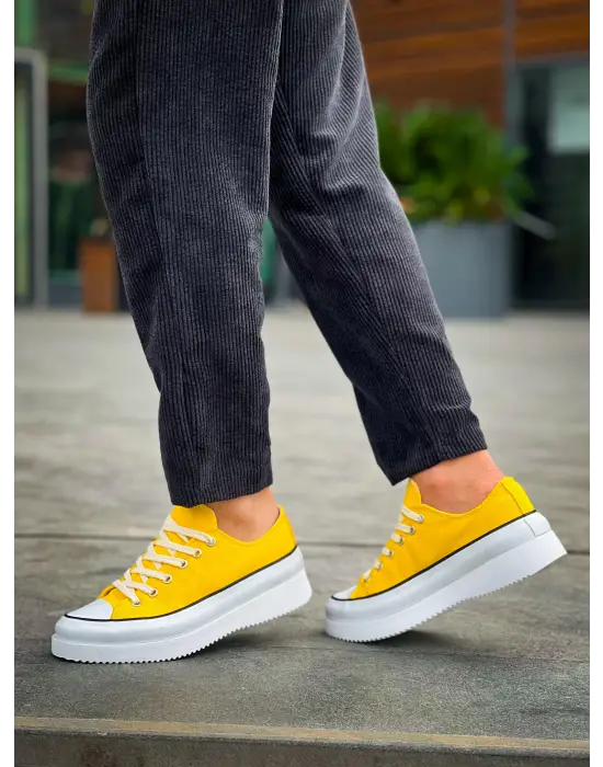 Tb-cx-3 Terzi Bey Kısa Sarı Keten Beyaz Yüksek Taban Spor Ayakkabı