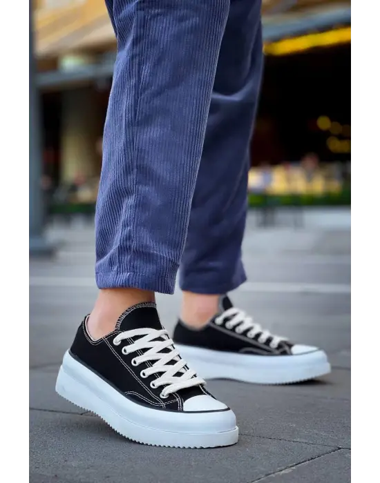 Tb-cx-3 Terzi Bey Kısa Siyah Keten Beyaz Yüksek Taban Spor Ayakkabı