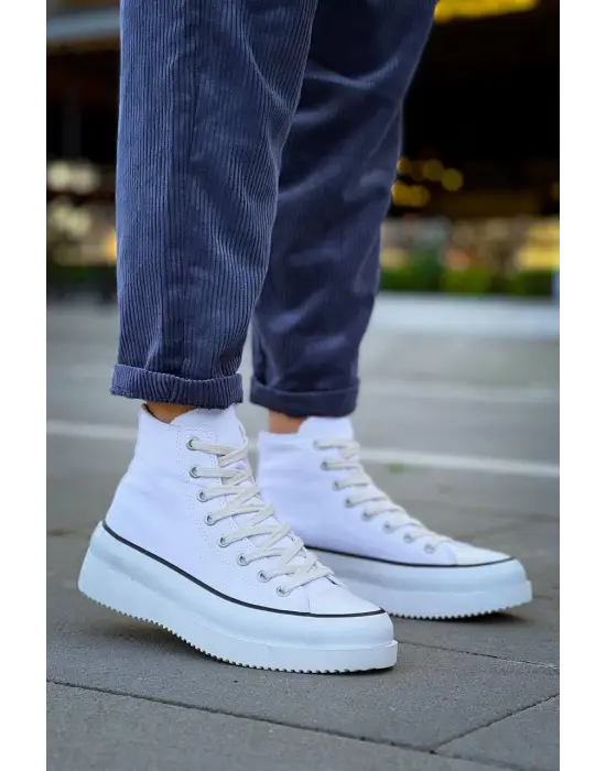 Tb-cx-3 Terzi Bey Uzun Beyaz Keten Beyaz Yüksek Taban Spor Ayakkabı