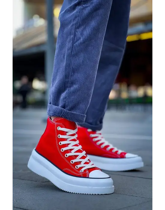 Tb-cx-3 Terzi Bey Uzun Kırmızı Keten Beyaz Yüksek Taban Spor Ayakkabı