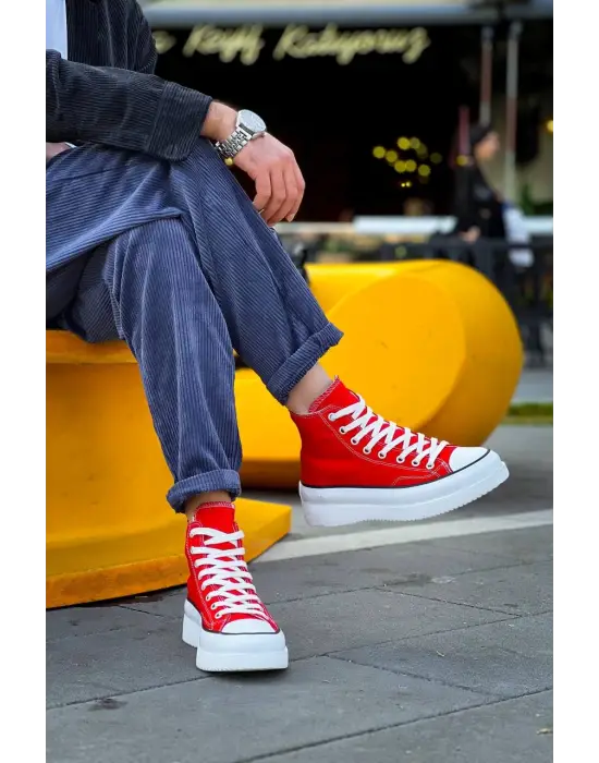 Tb-cx-3 Terzi Bey Uzun Kırmızı Keten Beyaz Yüksek Taban Spor Ayakkabı