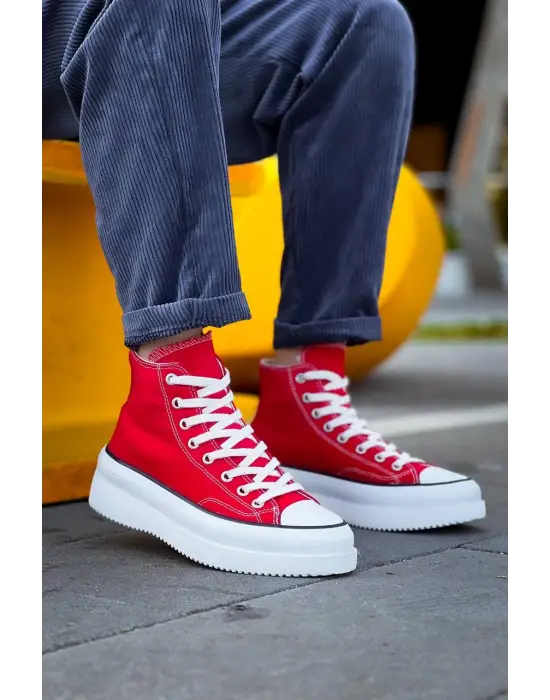 Tb-cx-3 Terzi Bey Uzun Kırmızı Keten Beyaz Yüksek Taban Spor Ayakkabı