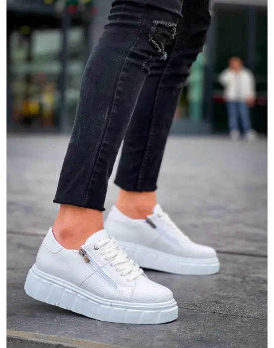 Tb-x155 Terzi Bey Beyaz Cilt Detaylı Beyaz Yüksek Taban Günlük Spor Ayakkabı