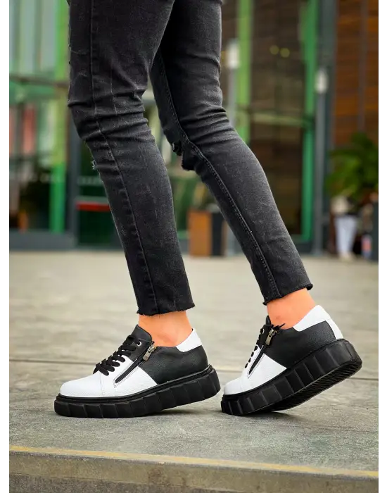 Tb-x155 Terzi Bey Beyaz Cilt Siyah Cilt Detaylı Siyah Yüksek Taban Günlük Spor Ayakkabı