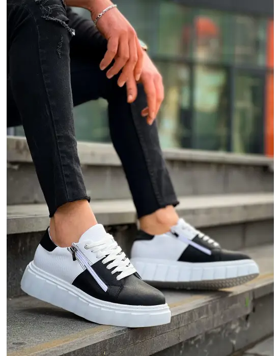 Tb-x155 Terzi Bey Siyah Cilt Beyaz Cilt Detaylı Beyaz Yüksek Taban Günlük Spor Ayakkabı