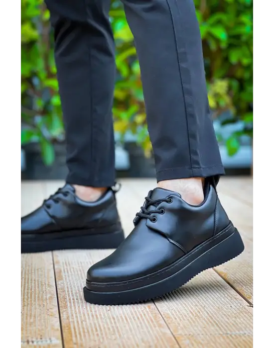 Tb-x3  Terzi Bey Siyah Cilt Siyah Taban Bağcıklı  Günlük Erkek  Ayakkabı