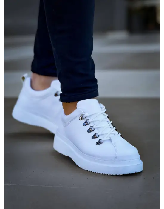 Tb-x4  Terzi Bey Beyaz Cilt Yüksek Taban Bağcıklı Günlük Erkek Ayakkabı