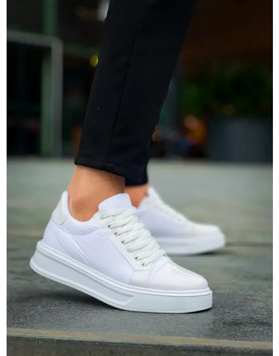 Tb-x46 Terzi Bey Beyaz Rugan Yüksek Beyaz Taban Günlük Spor Ayakkabı