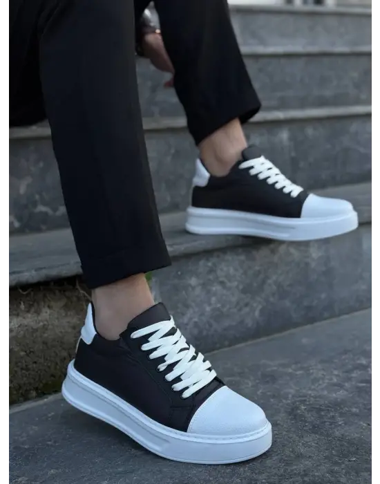 Tb-x46 Terzi Bey Siyah Beyaz Yüksek Beyaz Taban Günlük Spor Ayakkabı