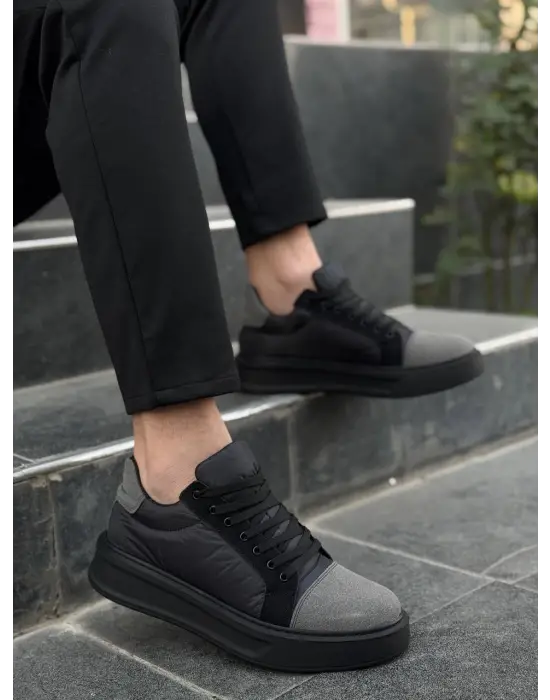 Tb-x46 Terzi Bey Siyah Gri Yüksek Siyah Taban Günlük Spor Ayakkabı