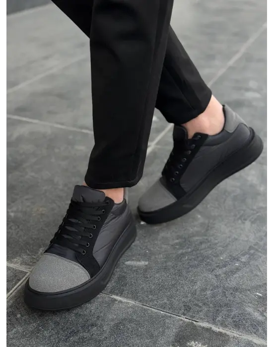 Tb-x46 Terzi Bey Siyah Gri Yüksek Siyah Taban Günlük Spor Ayakkabı