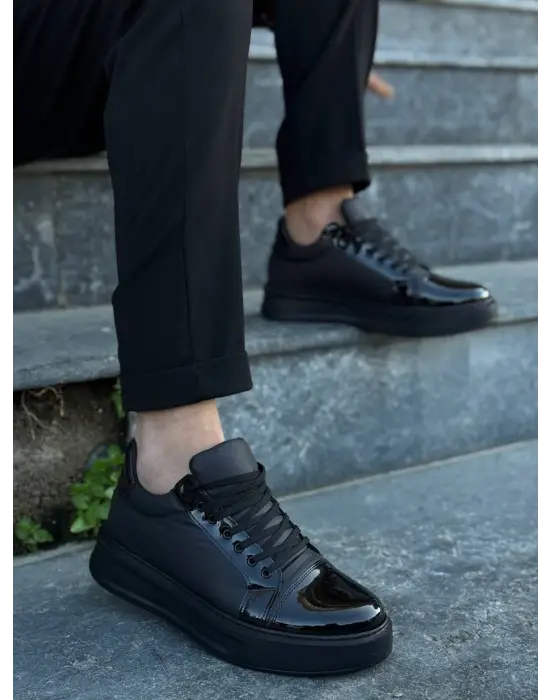 Tb-x46 Terzi Bey Siyah Rugan Yüksek Siyah Taban Günlük Spor Ayakkabı