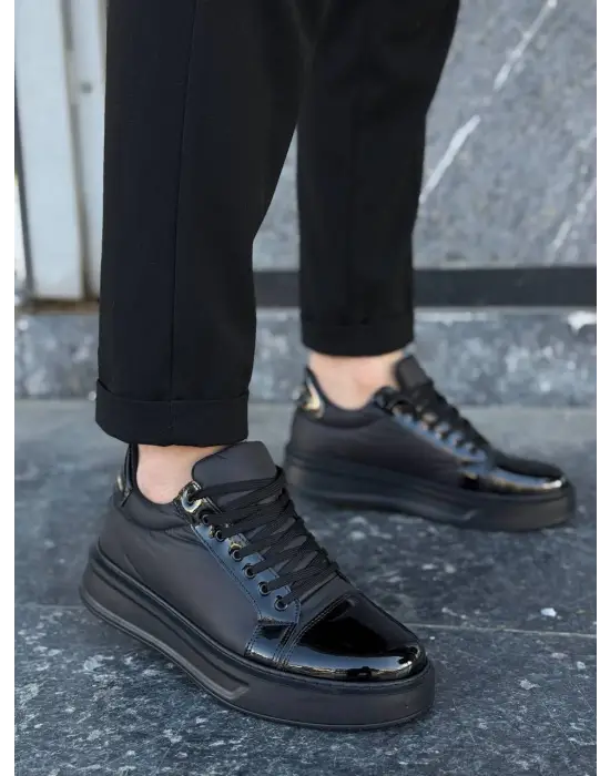 Tb-x46 Terzi Bey Siyah Rugan Yüksek Siyah Taban Günlük Spor Ayakkabı