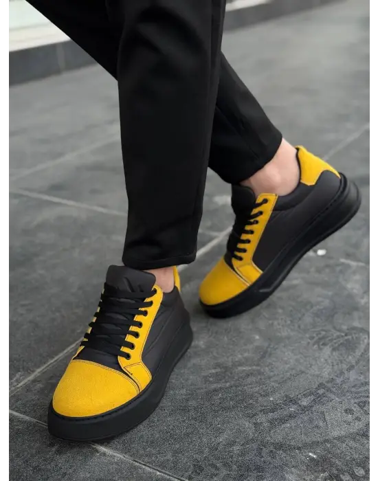 Tb-x46 Terzi Bey Siyah Sarı Yüksek Siyah Taban Günlük Spor Ayakkabı