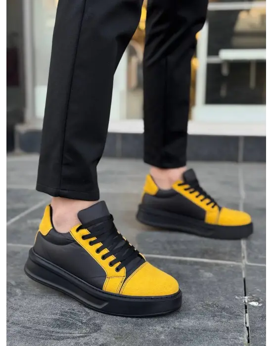 Tb-x46 Terzi Bey Siyah Sarı Yüksek Siyah Taban Günlük Spor Ayakkabı