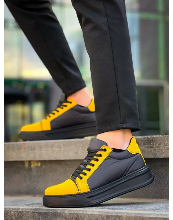 Tb-x46 Terzi Bey Siyah Sarı Yüksek Siyah Taban Günlük Spor Ayakkabı