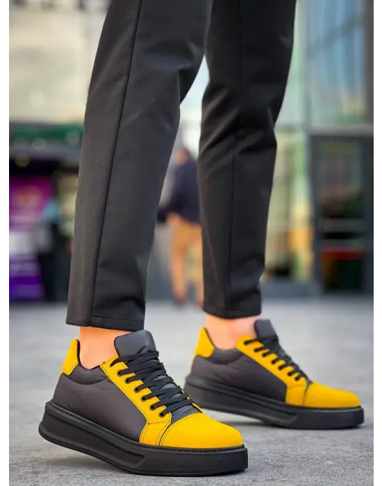 Tb-x46 Terzi Bey Siyah Sarı Yüksek Siyah Taban Günlük Spor Ayakkabı