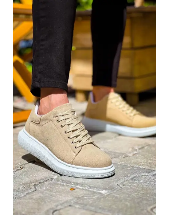 Tb-x500  Terzi Bey Bej Süet Yüksek Taban Bağcıklı Günlük Erkek Ayakkabı