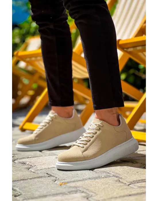 Tb-x500  Terzi Bey Bej Süet Yüksek Taban Bağcıklı Günlük Erkek Ayakkabı