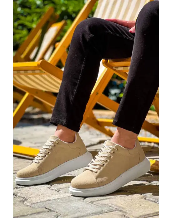 Tb-x500  Terzi Bey Bej Süet Yüksek Taban Bağcıklı Günlük Erkek Ayakkabı