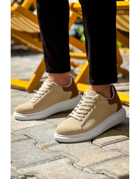 Tb-x500  Terzi Bey Bej Taba Süet Yüksek Taban Bağcıklı Günlük Erkek Ayakkabı