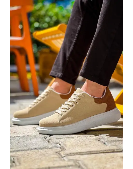Tb-x500  Terzi Bey Bej Taba Süet Yüksek Taban Bağcıklı Günlük Erkek Ayakkabı