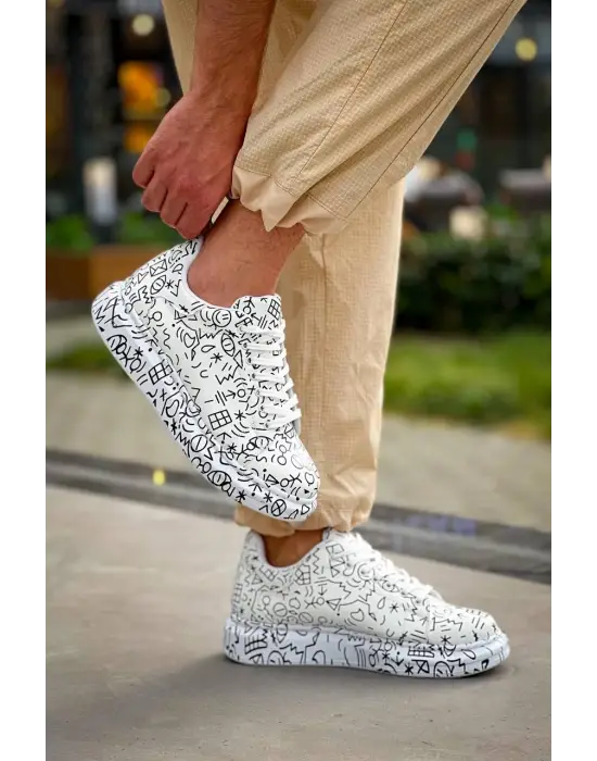 Tb-x500  Terzi Bey  Beyaz Emoji Bağcıklı  Günlük Erkek  Ayakkabı