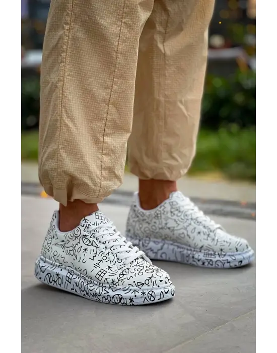 Tb-x500  Terzi Bey  Beyaz Emoji Bağcıklı  Günlük Erkek  Ayakkabı