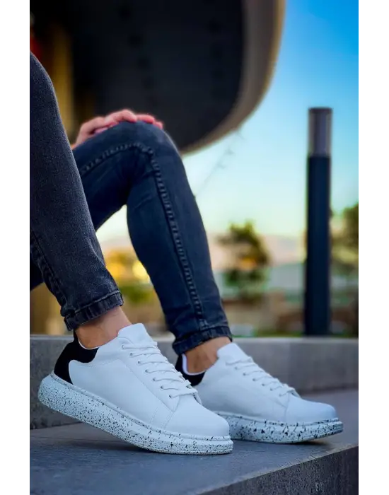 Tb-x500  Terzi Bey Beyaz Siyah  Yüksek Taban Bağcıklı Günlük Erkek Ayakkabı