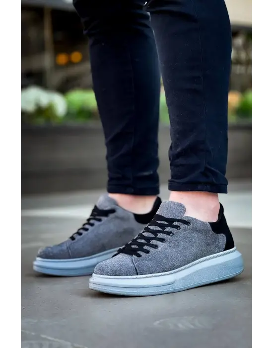 Tb-x500  Terzi Bey Gri Siyah Süet Yüksek Taban Bağcıklı Günlük Erkek Ayakkabı