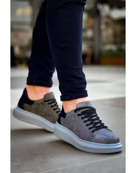 Tb-x500  Terzi Bey Gri Siyah Süet Yüksek Taban Bağcıklı Günlük Erkek Ayakkabı