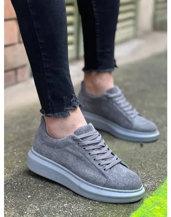 Tb-x500  Terzi Bey Gri Süet Yüksek Taban Bağcıklı Günlük Erkek Ayakkabı