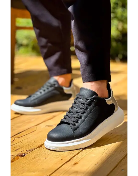 Tb-x500  Terzi Bey  Siyah Gümüş Yüksek Taban Bağcıklı Günlük Erkek Ayakkabı